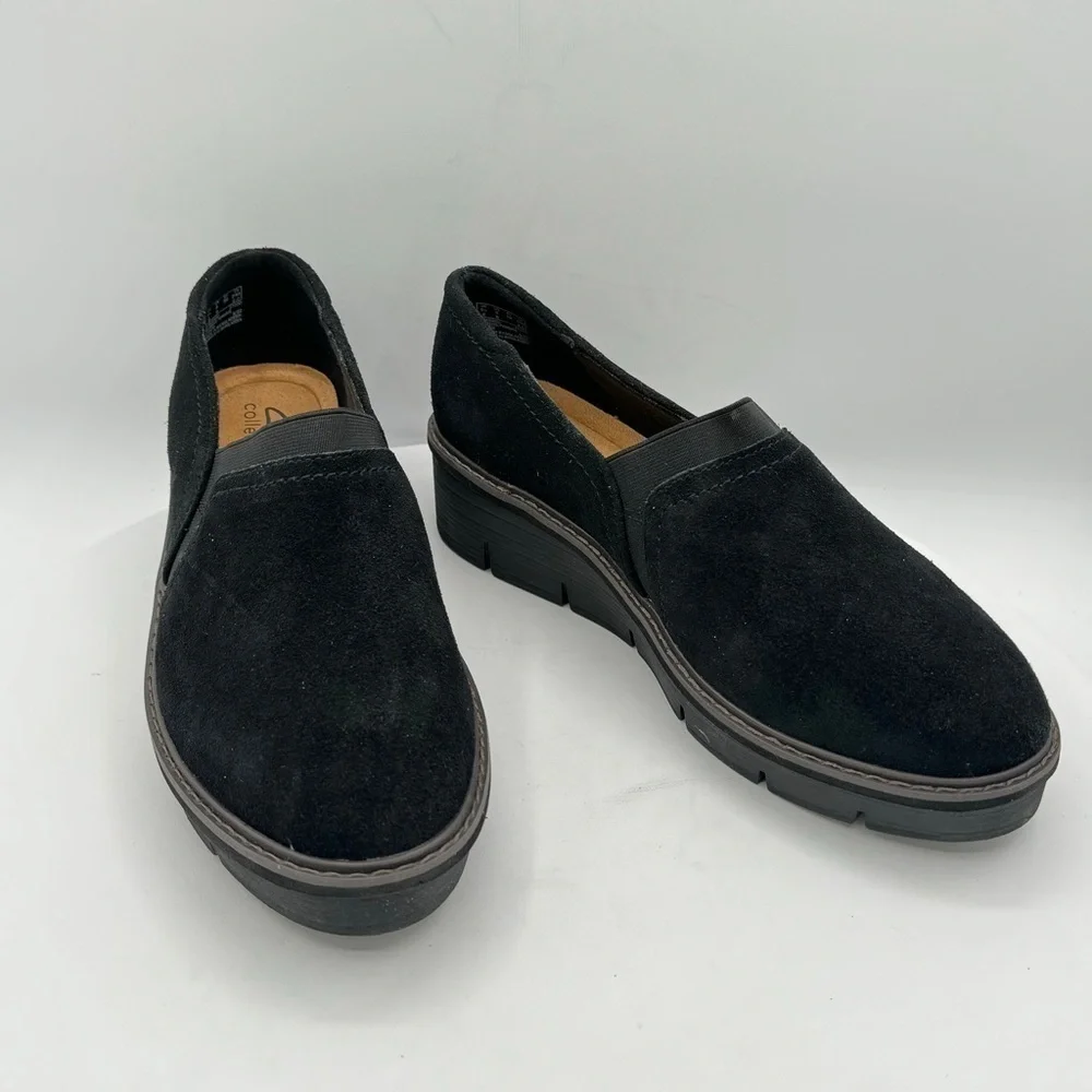 Clarks‎ Airabell Suede Mid Loafer Womens Black Shoes Size 8 Wide NEW